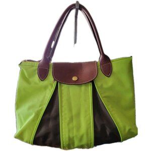 Longchamp Expandable Zipper Le Pliage Two-Tone Green and Black Tote